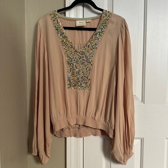Anthropologie Maeve Kristie Sequined Peasant Blouse Medium - Picture 2 of 7